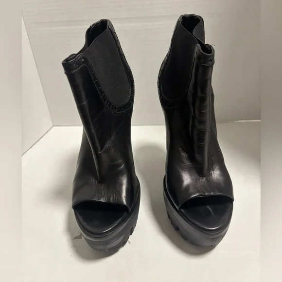 Versus Versace Black Peep-Toe Platform Booties with Side Elastic. Size 38. - Picture 2 of 5